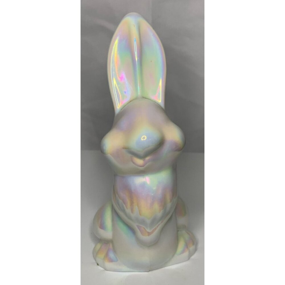 Mosser Glass Thumper Bunny Rabbit Figurine 6.5” White Iridescent Glass Easter